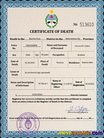 Argentina death certificate